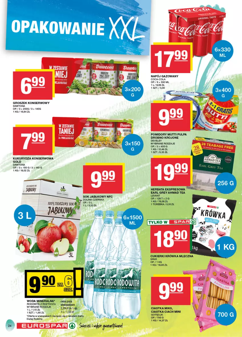 Gazetka promocyjna Spar - EuroSpar - ważna 17.03 do 27.03.2024 - strona 24 - produkty: Ciastka, Coca-Cola, Cukier, Cukierki, Dawtona, Earl Grey, Feta, Groszek, Herbata, Kukurydza, Kukurydza konserwowa, Napój, Napój gazowany, Pomidory, Ser, Sok, Sok jabłkowy, Torebka, Woda, Woda mineralna