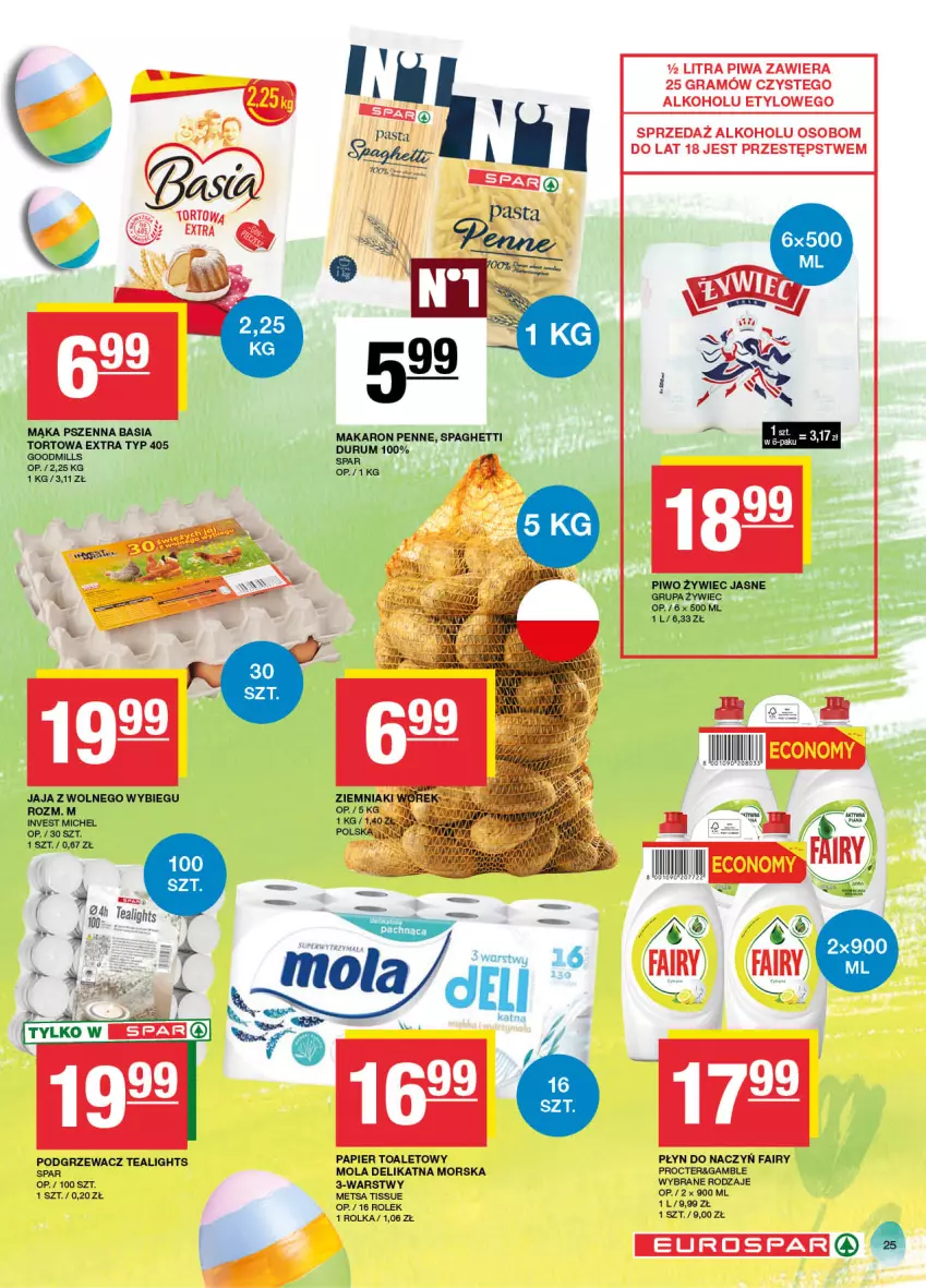 Gazetka promocyjna Spar - EuroSpar - ważna 17.03 do 27.03.2024 - strona 25 - produkty: Basia, Fa, Fairy, Gra, Jaja, Jaja z wolnego wybiegu, Mąka, Mąka pszenna, Makaron, Mola, Papier, Papier toaletowy, Penne, Piwa, Piwo, Rum, Spaghetti, Ziemniaki