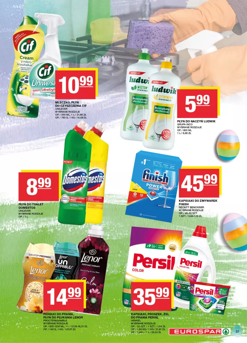 Gazetka promocyjna Spar - EuroSpar - ważna 17.03 do 27.03.2024 - strona 27 - produkty: Cif, Domestos, Finish, Lenor, Ludwik, Mleczko, Persil, Płyn do płukania, Ser