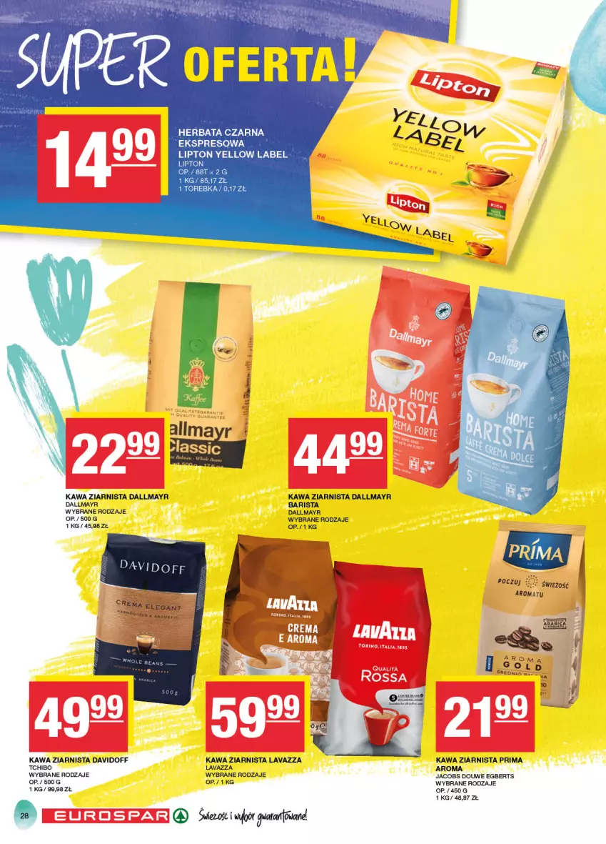 Gazetka promocyjna Spar - EuroSpar - ważna 17.03 do 27.03.2024 - strona 28 - produkty: Dallmayr, Davidoff, Herbata, Herbata czarna, Jacobs, Kawa, Kawa ziarnista, Lavazza, Lipton, Prima, Tchibo, Torebka