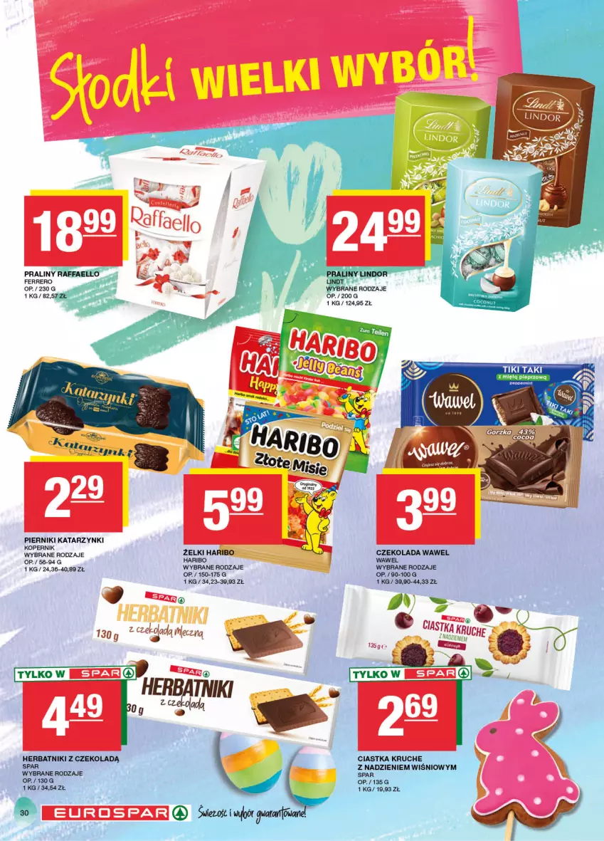 Gazetka promocyjna Spar - EuroSpar - ważna 17.03 do 27.03.2024 - strona 30 - produkty: Ciastka, Czekolada, Fa, Ferrero, Haribo, Piernik, Praliny, Raffaello, Wawel