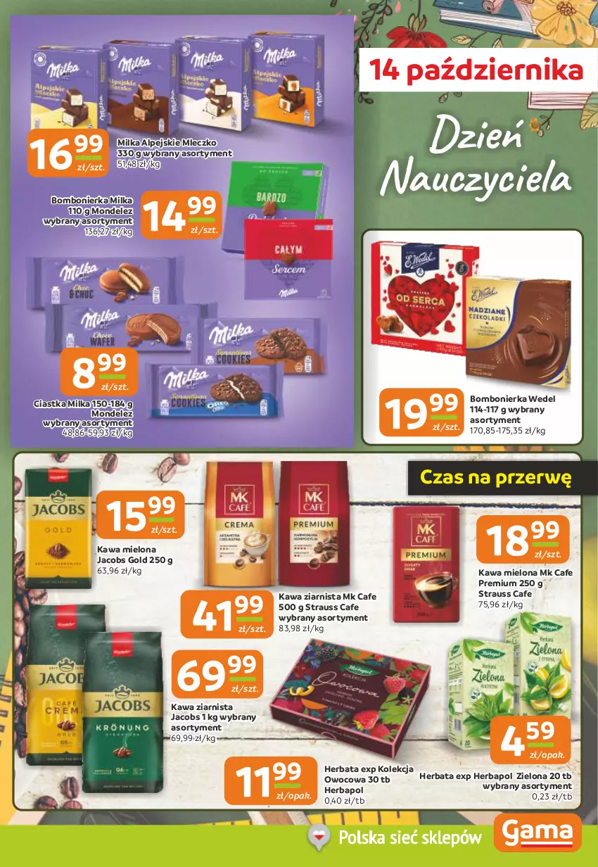 Gazetka promocyjna Gama - Gazetka Gama - ważna 02.10 do 14.10.2025 - strona 5 - produkty: Ciastka, Herbapol, Herbata, Jacobs, Kawa, Kawa mielona, Kawa ziarnista, Milka, Mleczko