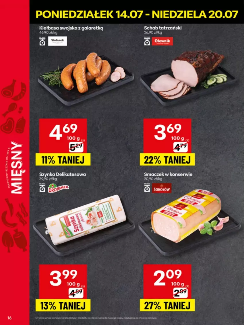 Gazetka promocyjna Delikatesy Centrum - Franczyza DC29 Poniedziałek - ważna 14.07 do 20.07.2025 - strona 16 - produkty: Gala, Kiełbasa, Szynka, Szynka delikatesowa