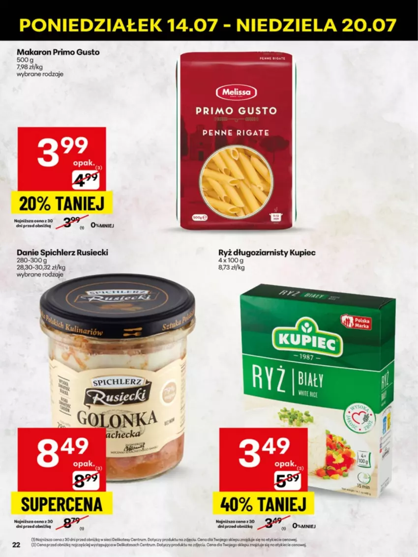 Gazetka promocyjna Delikatesy Centrum - Franczyza DC29 Poniedziałek - ważna 14.07 do 20.07.2025 - strona 22 - produkty: Kupiec, Makaron, Piec, Ryż, Spichlerz Rusiecki