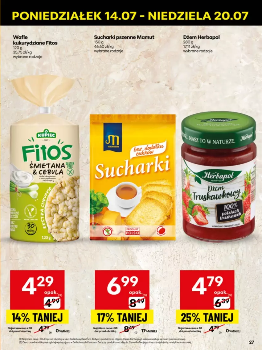 Gazetka promocyjna Delikatesy Centrum - Franczyza DC29 Poniedziałek - ważna 14.07 do 20.07.2025 - strona 27 - produkty: Cebula, Dżem, Herbapol, Koc, Rum, Wafle
