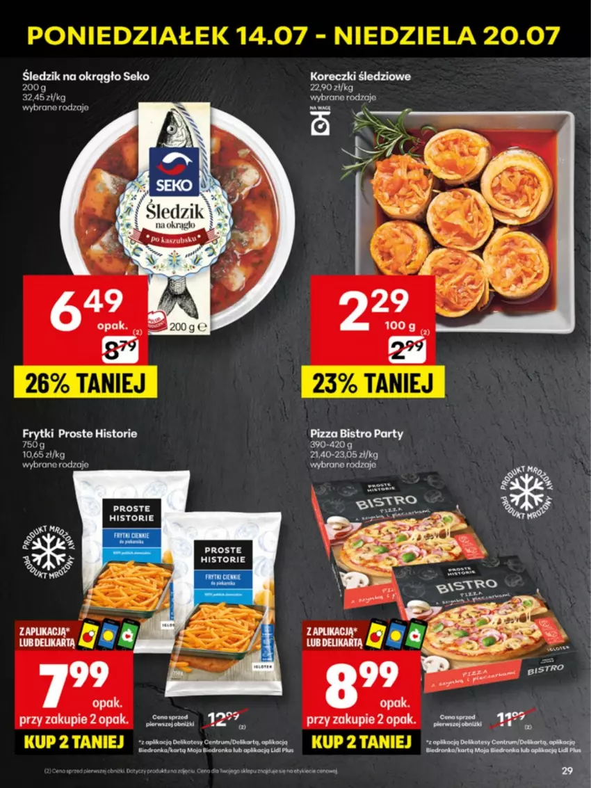 Gazetka promocyjna Delikatesy Centrum - Franczyza DC29 Poniedziałek - ważna 14.07 do 20.07.2025 - strona 29 - produkty: Frytki, Koreczki śledziowe, Sok