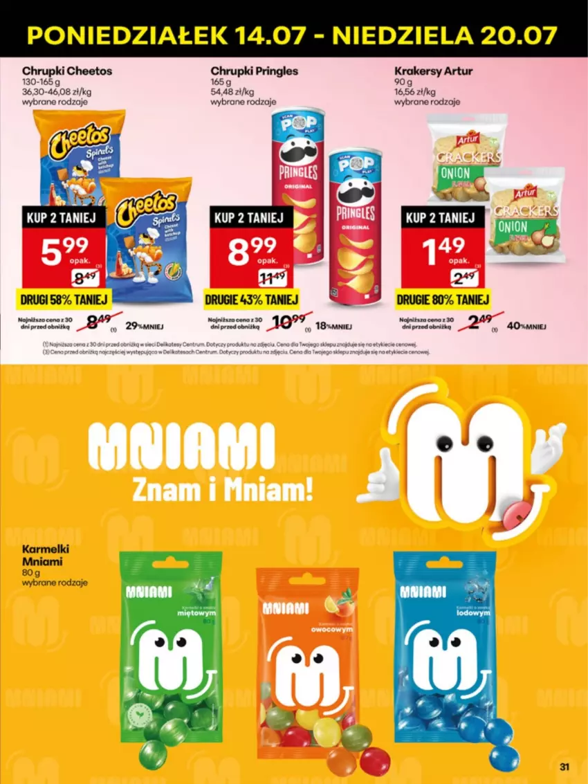 Gazetka promocyjna Delikatesy Centrum - Franczyza DC29 Poniedziałek - ważna 14.07 do 20.07.2025 - strona 31 - produkty: Artur, Cheetos, Chrupki, Krakersy, Pringles, Rum