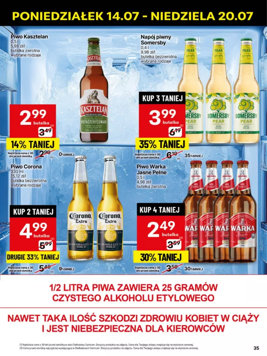 Gazetka promocyjna Delikatesy Centrum - Franczyza DC29 Poniedziałek - ważna 14.07 do 20.07.2025 - strona 35 - produkty: Gra, Kasztelan, Napój, Piec, Piwa, Piwo, Somersby, Warka
