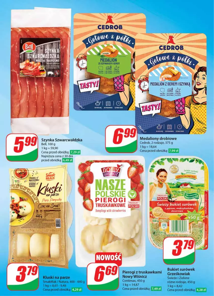 Gazetka promocyjna Dino - Gazetka 31 / 2024 - ważna 31.07 do 06.08.2024 - strona 39 - produkty: Bell, Bukiet, Fa, Kluski na parze, Lion, Pierogi, Ser, Szpinak, Szynka