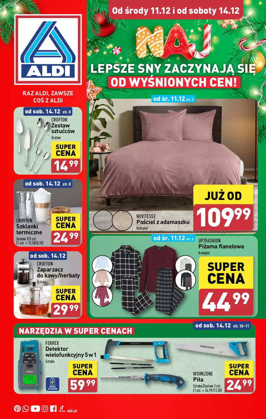 Gazetka promocyjna Aldi - Artykuły przemysłowe i tekstylia - ważna 11.12 do 14.12.2024 - strona 1 - produkty: Bateria, Fa, Lanki, Piżama, Pościel, Zaparzacz, Zaparzacz do kawy, Zestaw sztućców