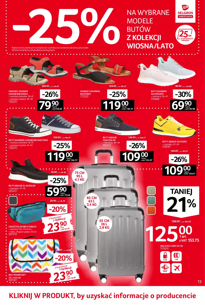 Gazetka promocyjna Selgros - Oferta przemysłowa - ważna 02.06 do 14.06.2022 - strona 13 - produkty: Buty, Koc, Mus, Sandał, Tom Tailor, Walizka