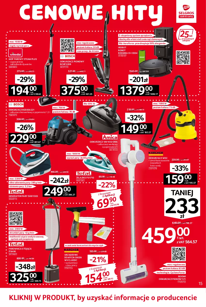 Gazetka promocyjna Selgros - Oferta przemysłowa - ważna 02.06 do 14.06.2022 - strona 15 - produkty: Dywan, Generator pary, IRobot, Mop, Mop parowy, Odkurzacz, Parownica, Robot, Roomba, Rum, Top