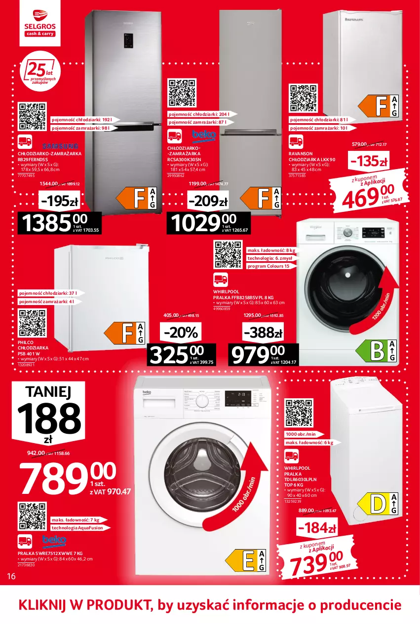 Gazetka promocyjna Selgros - Oferta przemysłowa - ważna 02.06 do 14.06.2022 - strona 16 - produkty: Chłodziarka, Fusion, Gra, Pralka, PSB, Top, Whirlpool, Zamrażarka