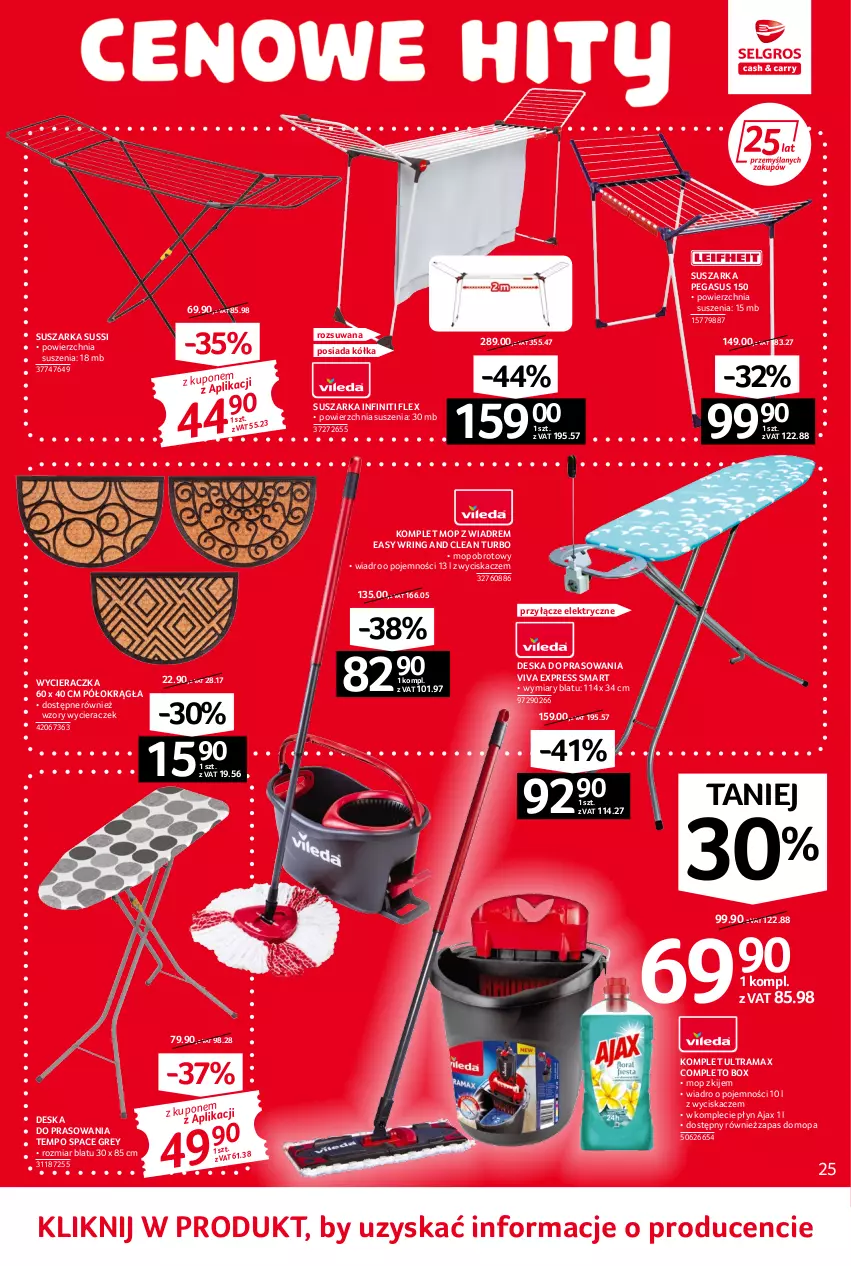 Gazetka promocyjna Selgros - Oferta przemysłowa - ważna 02.06 do 14.06.2022 - strona 25 - produkty: Ajax, Asus, Deska do prasowania, Kije, Mop, Rama, Suszarka, Wiadro, Wycieraczka