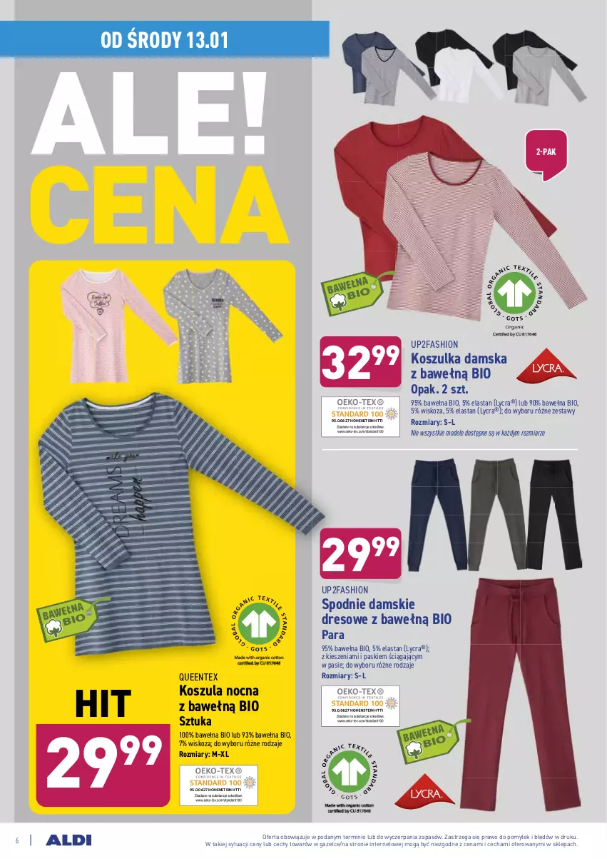 Gazetka promocyjna Aldi - Ale cena - ważna 13.01 do 16.01.2021 - strona 6 - produkty: Dres, Fa, Kosz, Koszula, Koszula nocna, Koszulka, Queentex, Spodnie, Wełna