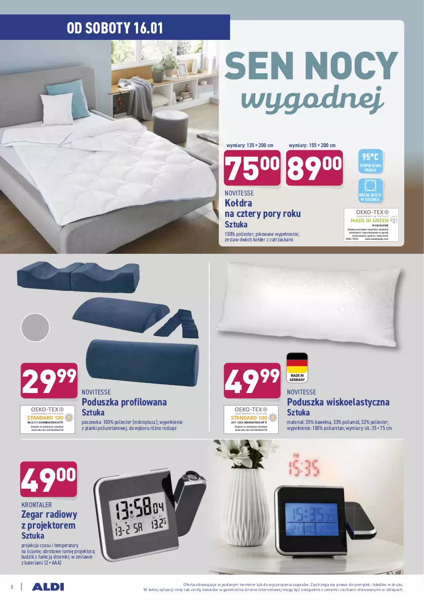 Gazetka promocyjna Aldi - Ale cena - ważna 13.01 do 16.01.2021 - strona 8 - produkty: Bateria, Budzik, Kołdra, Poduszka, Por, Poszewka, Wełna, Zegar