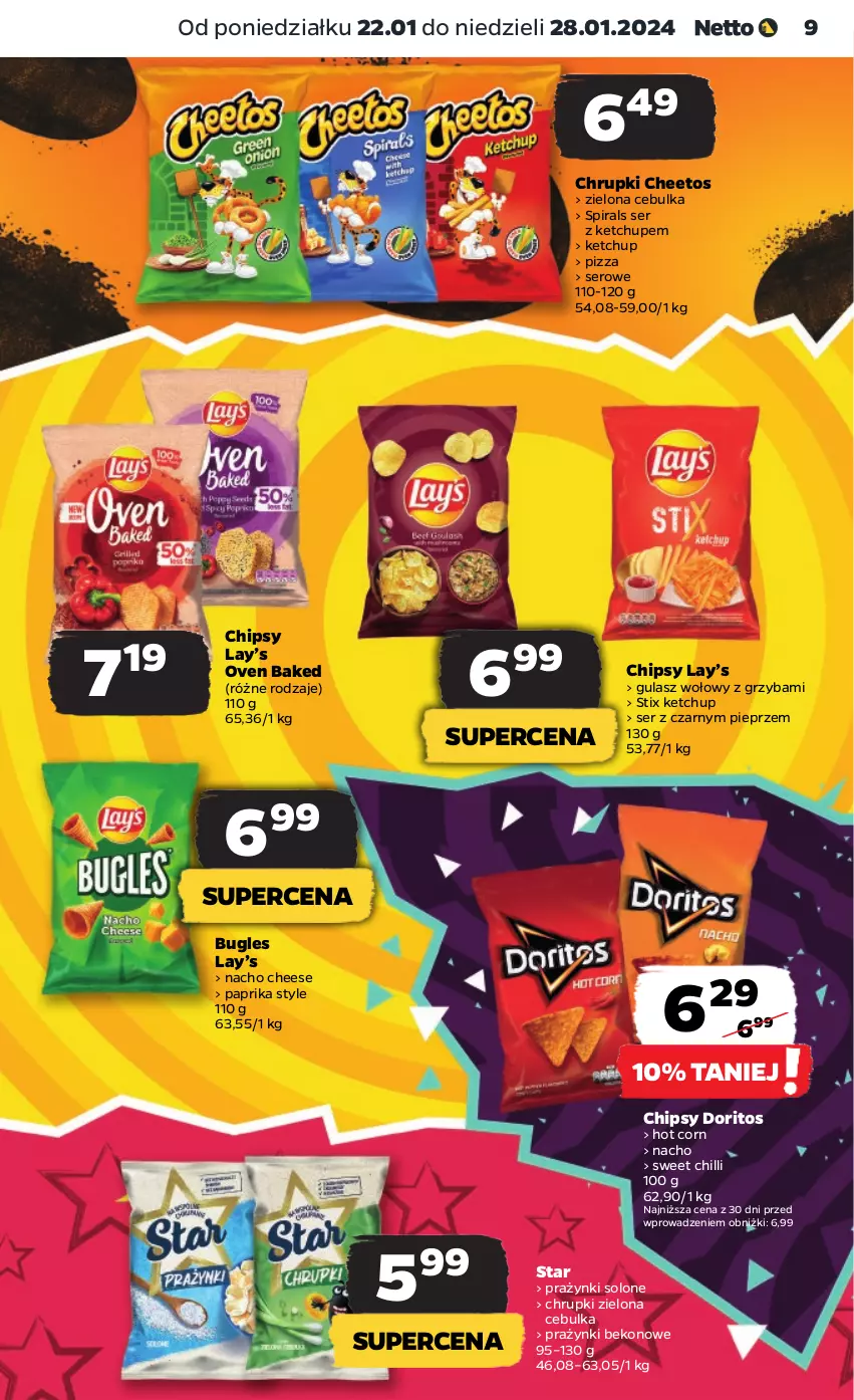 Gazetka promocyjna Netto - Artykuły spożywcze - ważna 22.01 do 28.01.2024 - strona 9 - produkty: Beko, Cheetos, Chipsy, Chrupki, Gulasz wołowy, Ketchup, Lay’s, Pieprz, Pizza, Ser