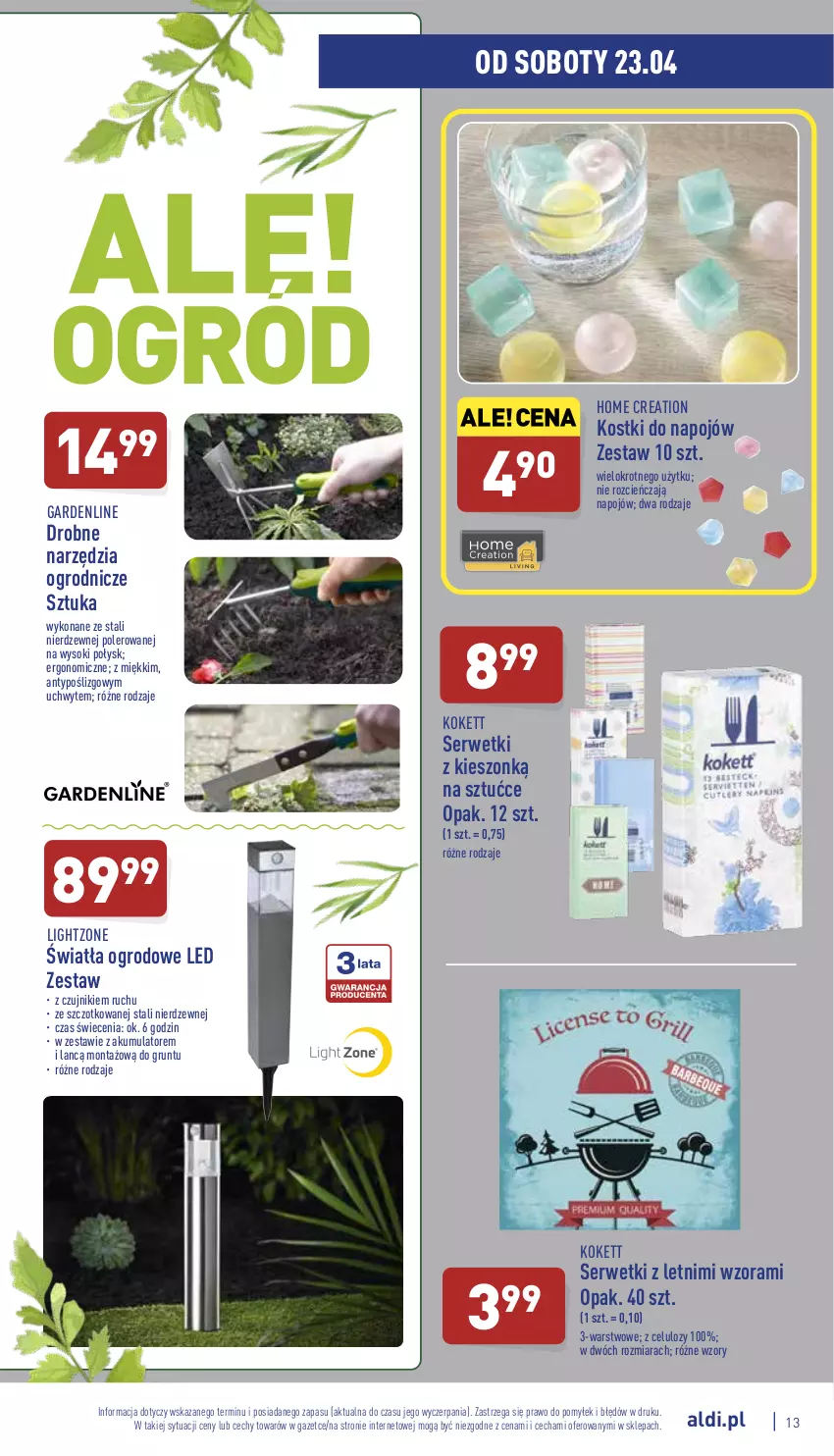 Gazetka promocyjna Aldi - Katalog Moda i Dom - ważna 20.04 do 23.04.2022 - strona 13 - produkty: Akumulator, Cień, Grunt, Ser, Serwetki, Sok