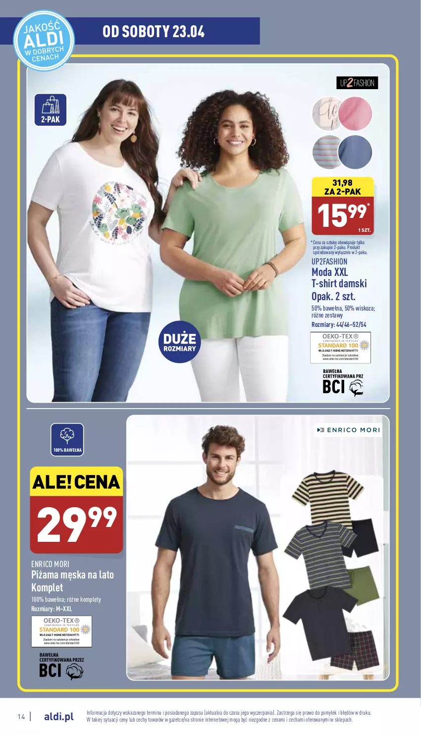 Gazetka promocyjna Aldi - Katalog Moda i Dom - ważna 20.04 do 23.04.2022 - strona 14 - produkty: Fa, Moda, Piżama, T-shirt, Wełna