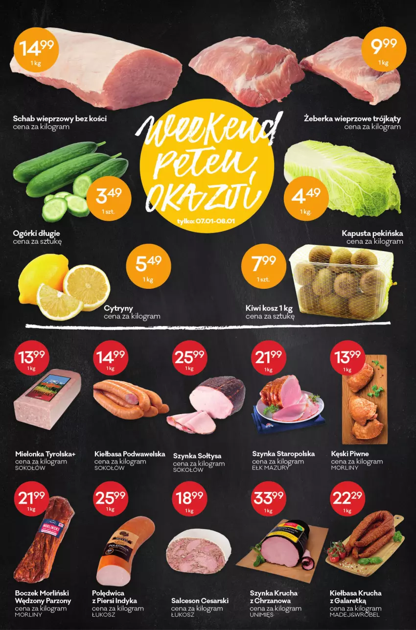 Gazetka promocyjna Groszek - ważna 05.01 do 18.01.2022 - strona 3 - produkty: Boczek, Cytryny, Fa, Gala, Gra, Kęski piwne, Kiełbasa, Kiełbasa krucha, Kiełbasa podwawelska, Kiwi, Kosz, Mielonka tyrolska, Morliny, Polędwica, Salceson, Schab wieprzowy, Sok, Sokołów, Szynka, Wawel