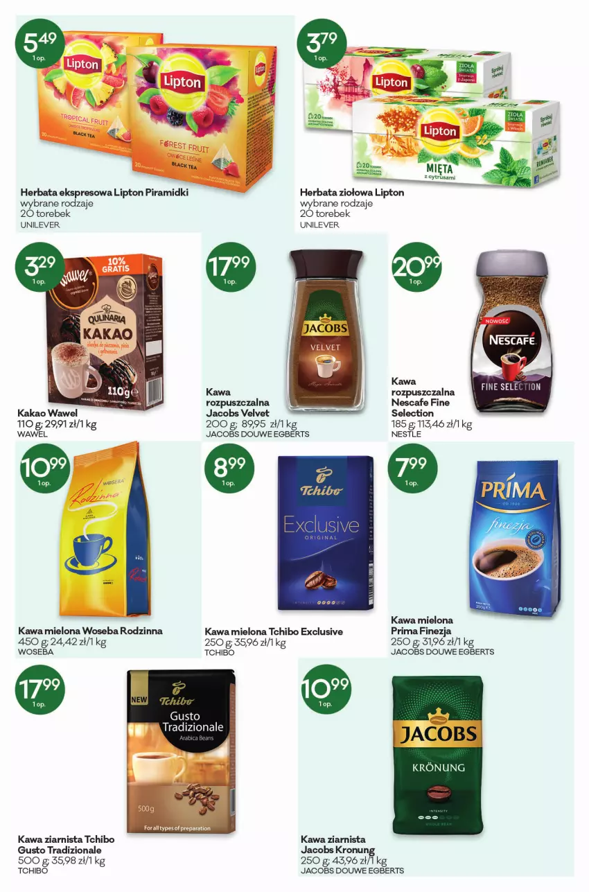 Gazetka promocyjna Groszek - ważna 05.01 do 18.01.2022 - strona 8 - produkty: BIC, Herbata, Jacobs, Jacobs Velvet, Kakao, Kawa, Kawa mielona, Kawa rozpuszczalna, Kawa ziarnista, Lipton, Prima, Tchibo, Velvet, Wawel, Woseba