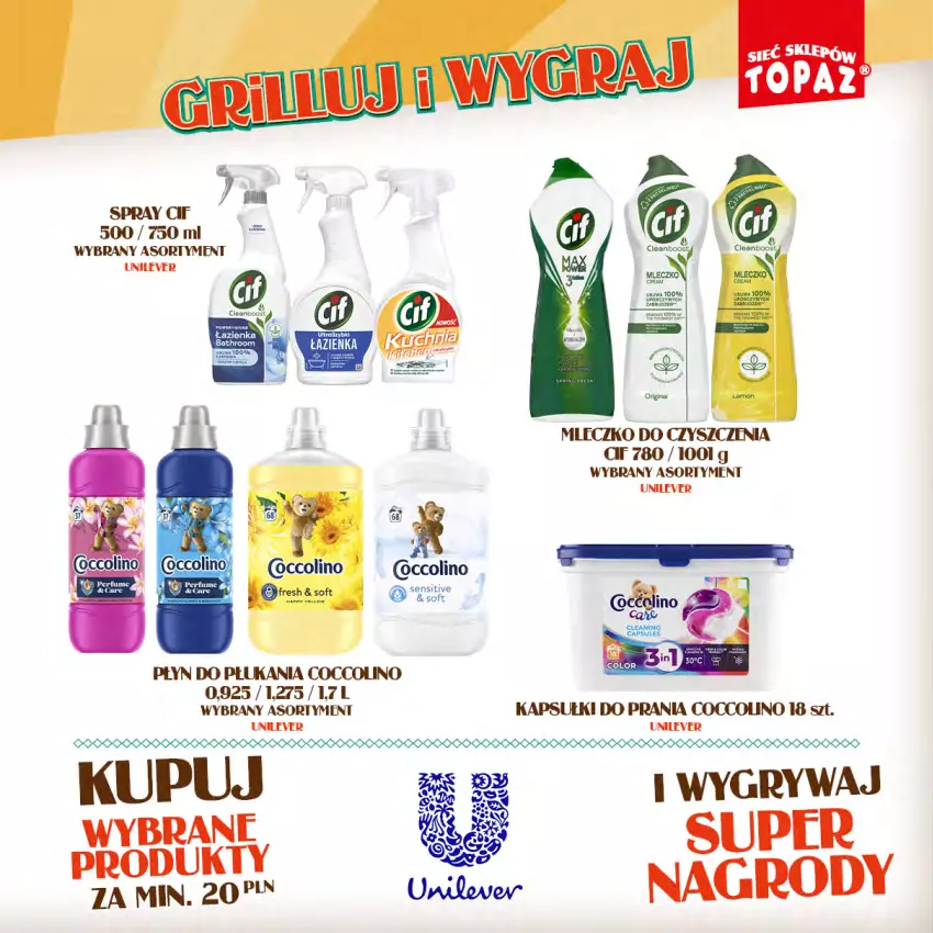 Gazetka promocyjna Topaz - Gazetka - ważna 15.04 do 09.06.2024 - strona 37 - produkty: Cif, Coccolino, Gra, Gry, Kapsułki do prania, Mleczko, Płyn do płukania