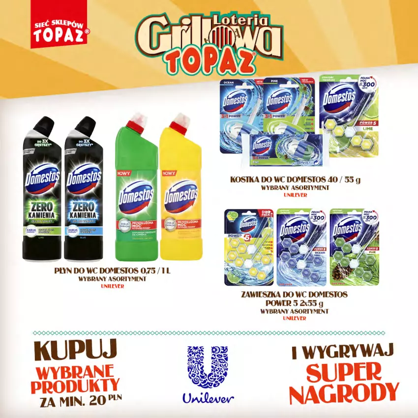 Gazetka promocyjna Topaz - Gazetka - ważna 15.04 do 09.06.2024 - strona 38 - produkty: Dada, Domestos, Gry, Kostka do wc, Płyn do wc, Por, Zawieszka do wc