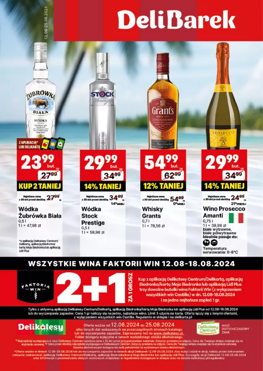 Gazetka promocyjna Delikatesy Centrum - DeliBarek DC33-DC34 - ważna 12.08 do 25.08.2024 - strona 1 - produkty: Dron, Fa, Gra, Orka, Prosecco, Rum, Ser, Stock, Whisky, Wino, Wódka