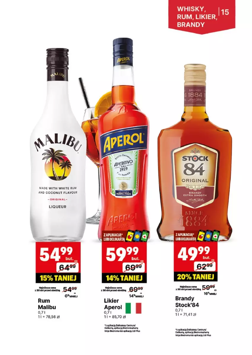 Gazetka promocyjna Delikatesy Centrum - DeliBarek DC33-DC34 - ważna 12.08 do 25.08.2024 - strona 15 - produkty: Aperol, Dron, Gin, Likier, Malibu, Orka, Rum