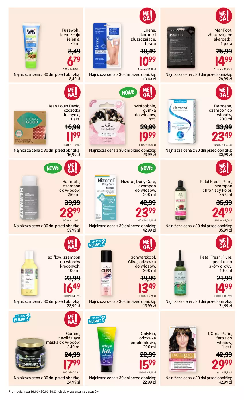 Gazetka promocyjna Rossmann - 16 czerwca - ważna 16.06 do 30.06.2023 - strona 3 - produkty: Dermena, Fa, Farba do włosów, Garnier, Karp, L’Oréal, Lirene, Maska, Maska do włosów, Odżywka, Peeling, Petal Fresh, Pur, Schwarzkopf, Skarpetki, Szampon, Szczotka