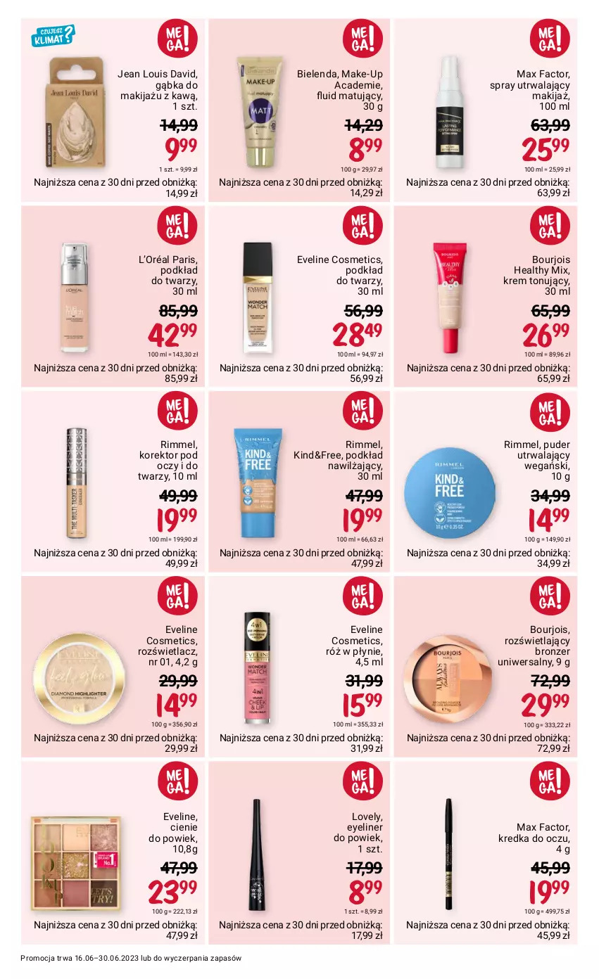 Gazetka promocyjna Rossmann - 16 czerwca - ważna 16.06 do 30.06.2023 - strona 6 - produkty: Bielenda, Bourjois, Bronzer, Eveline, Fa, Kredka, L’Oréal, Lovely, Makijaż, Max Factor, Podkład, Podkład do twarzy, Puder, Rozświetlacz