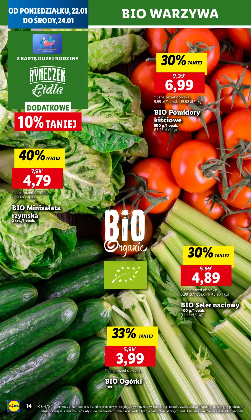 Gazetka promocyjna Lidl - GAZETKA - ważna 22.01 do 24.01.2024 - strona 14 - produkty: Chleb, Pomidory, Sałat, Seler naciowy, Ser, Warzywa