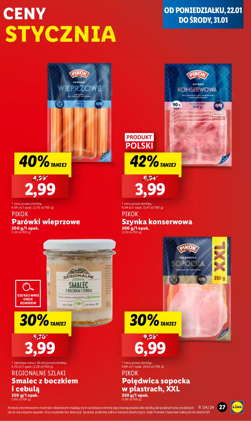 Gazetka promocyjna Lidl - GAZETKA - ważna 22.01 do 24.01.2024 - strona 29 - produkty: Parówki, Polędwica, Ser, Smalec, Szynka, Szynka konserwowa