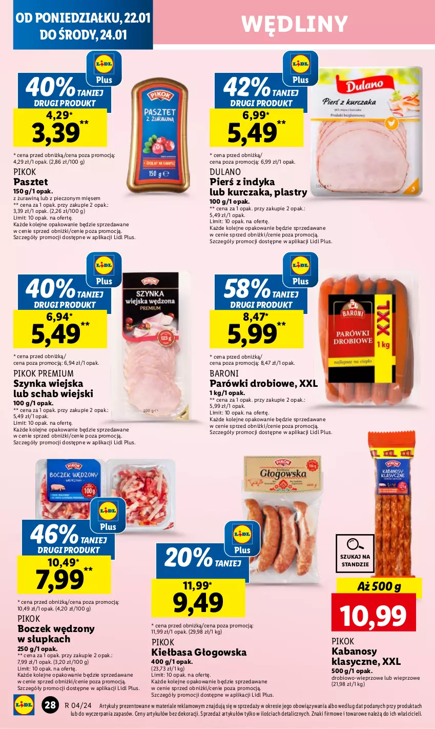 Gazetka promocyjna Lidl - GAZETKA - ważna 22.01 do 24.01.2024 - strona 30 - produkty: Boczek, Kabanos, Kiełbasa, Kiełbasa głogowska, Kurczak, Olej, Parówki, Pasztet, Piec, Szynka