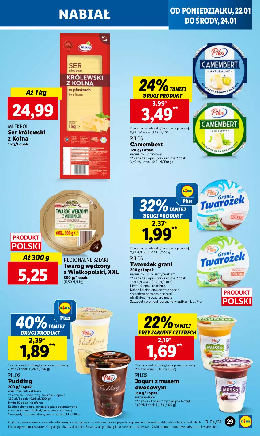 Gazetka promocyjna Lidl - GAZETKA - ważna 22.01 do 24.01.2024 - strona 31 - produkty: Camembert, Gra, Jogurt, Kakao, Królewski, Mus, Olej, Pudding, Ser, Twaróg