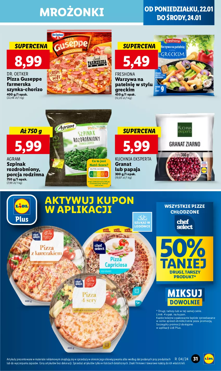 Gazetka promocyjna Lidl - GAZETKA - ważna 22.01 do 24.01.2024 - strona 33 - produkty: Fa, Gra, Granat, Olej, Papaja, Pizza, Por, Szpinak, Szynka, Warzywa, Wazon