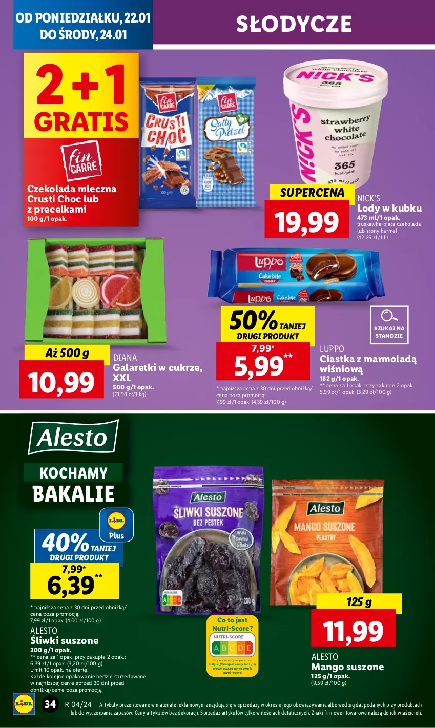 Gazetka promocyjna Lidl - GAZETKA - ważna 22.01 do 24.01.2024 - strona 36 - produkty: Ciastka, Czekolada, Czekolada mleczna, Gala, Galaretki, Gra, Koc, Lody, Mango, Mango suszone, Mola, Olej, Rust, Wazon