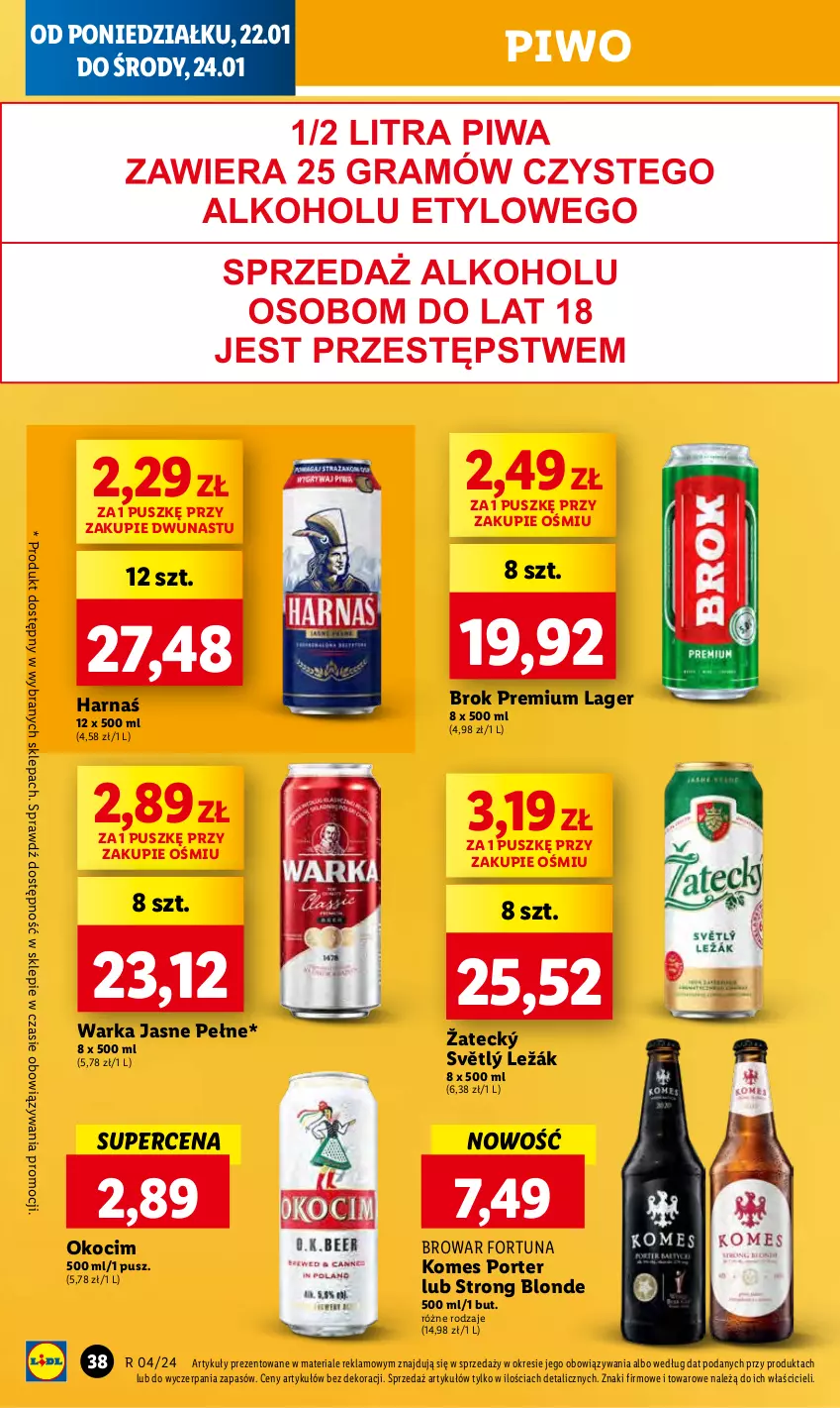 Gazetka promocyjna Lidl - GAZETKA - ważna 22.01 do 24.01.2024 - strona 40 - produkty: Fortuna, Harnaś, Koc, Okocim, Piwo, Por, Warka