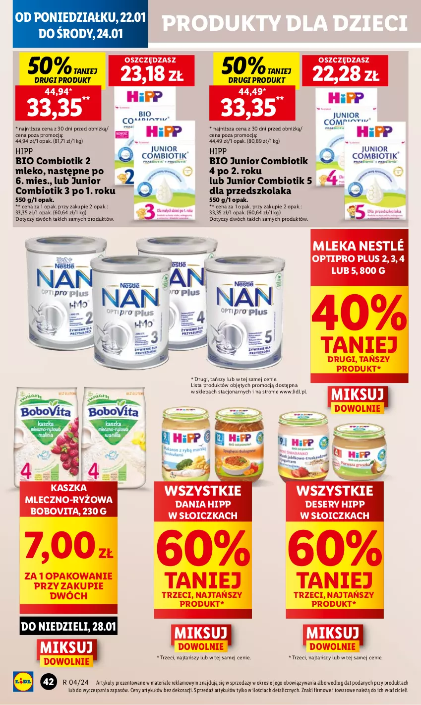 Gazetka promocyjna Lidl - GAZETKA - ważna 22.01 do 24.01.2024 - strona 44 - produkty: BoboVita, Deser, Dzieci, HiPP, Hipp Bio, Mleko, Nestlé, Ryż, Ser