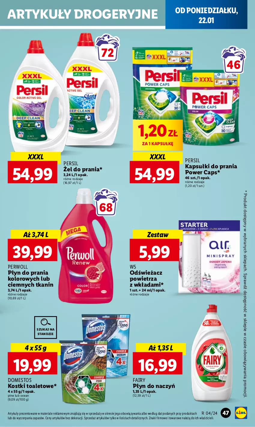 Gazetka promocyjna Lidl - GAZETKA - ważna 22.01 do 24.01.2024 - strona 49 - produkty: Domestos, Kapsułki do prania, Odświeżacz powietrza, Persil, Perwoll, Płyn do prania