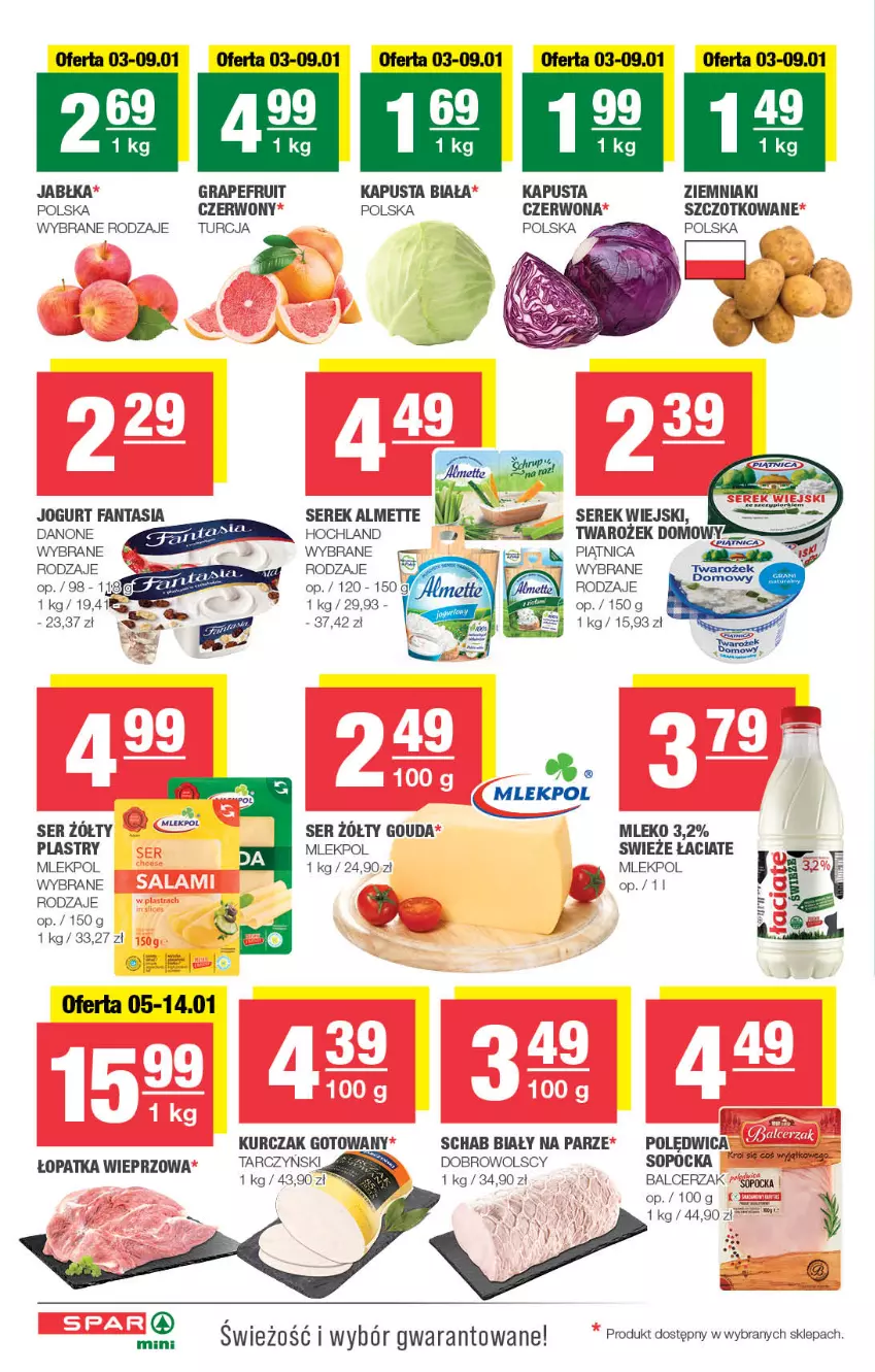 Gazetka promocyjna Spar - Spar-Mini - ważna 01.01 do 11.01.2024 - strona 2 - produkty: Almette, Danone, Fa, Fanta, Gouda, Gra, Hochland, Jabłka, Jogurt, Kurczak, Kurczak gotowany, Mleko, Piątnica, Polędwica, Ser, Serek, Serek wiejski, Tarczyński, Ziemniaki