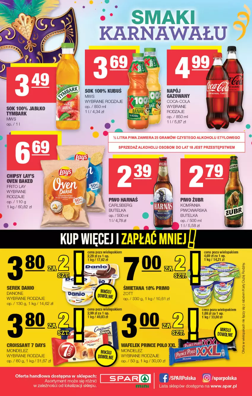 Gazetka promocyjna Spar - Spar-Mini - ważna 01.01 do 11.01.2024 - strona 4 - produkty: 7 Days, Carlsberg, Chipsy, Coca-Cola, Croissant, Danio, Danone, Piwo, Prince Polo, Ser, Serek, Sok, Wafelek, Zott