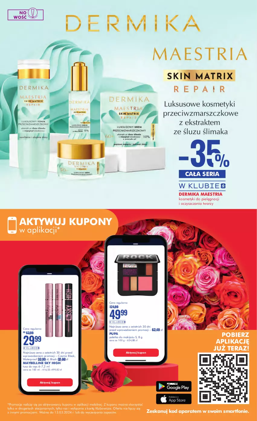 Gazetka promocyjna Super Pharm - Gazetka - ważna 29.02 do 13.03.2024 - strona 19 - produkty: Bell, Dermika, Kosmetyki do pielęgnacji, Lack, Makijaż, Maybelline, Mobil, Pupa, Ser, Smartfon, Tera, Tusz