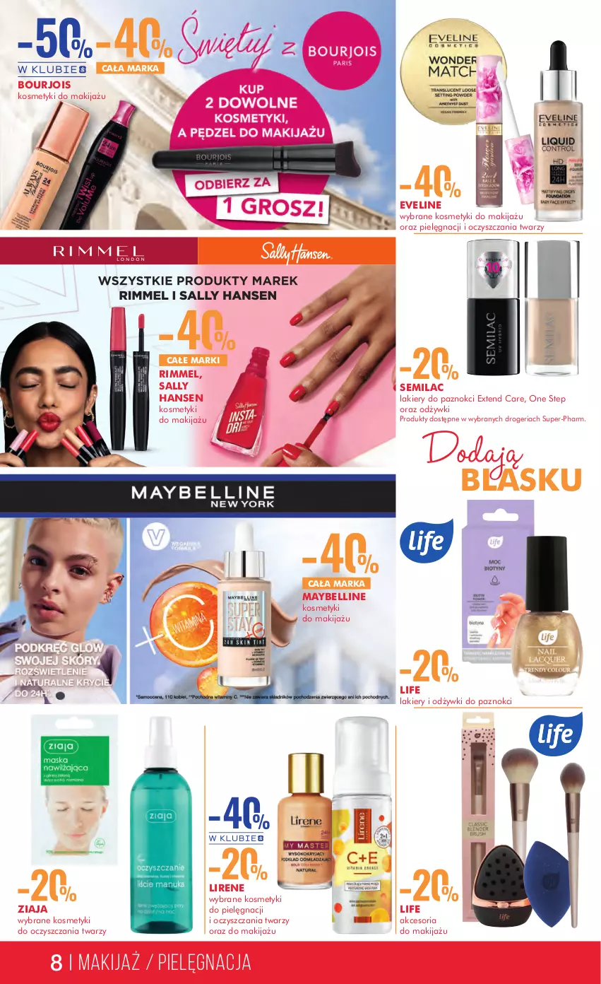 Gazetka promocyjna Super Pharm - Gazetka - ważna 29.02 do 13.03.2024 - strona 8 - produkty: Bell, Bourjois, Eveline, Kosmetyki do pielęgnacji, Lakier, Lirene, Makijaż, Maybelline, Sally Hansen, Ziaja