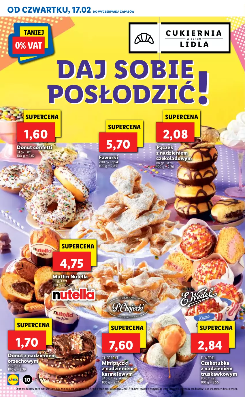 Gazetka promocyjna Lidl - GAZETKA - ważna 17.02 do 19.02.2022 - strona 10 - produkty: Donut, E. Wedel, Fa, Faworki, Nutella, Pączek