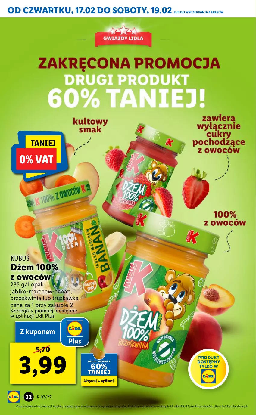 Gazetka promocyjna Lidl - GAZETKA - ważna 17.02 do 19.02.2022 - strona 32 - produkty: Dżem, Kubuś