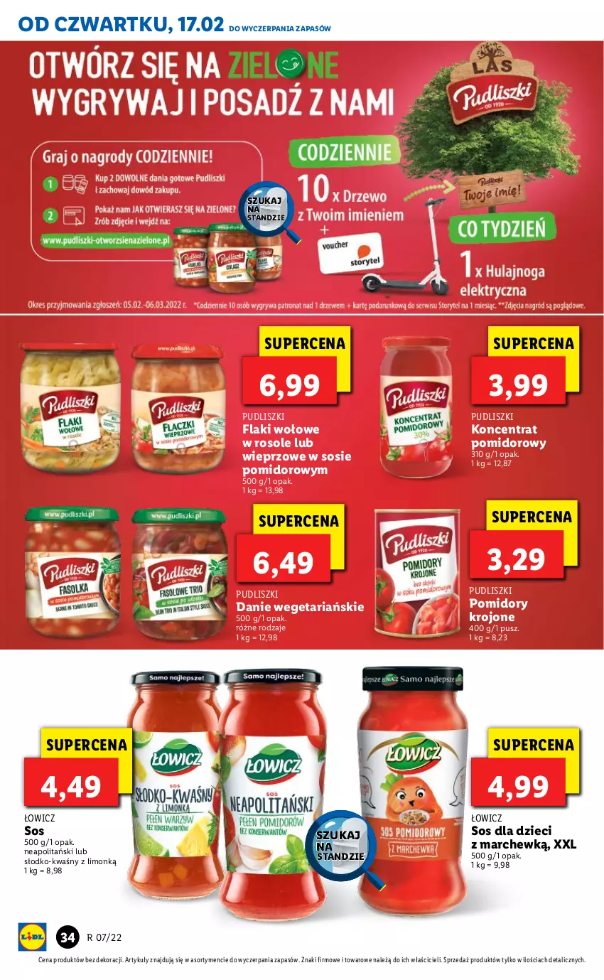 Gazetka promocyjna Lidl - GAZETKA - ważna 17.02 do 19.02.2022 - strona 34 - produkty: Dzieci, Flaki, Flaki wołowe, Koncentrat pomidorowy, Pomidory, Pomidory krojone, Pudliszki, Sos