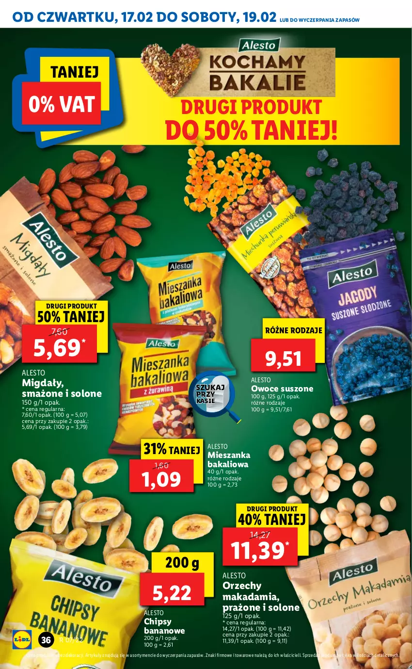 Gazetka promocyjna Lidl - GAZETKA - ważna 17.02 do 19.02.2022 - strona 36 - produkty: Chipsy, Mieszanka bakaliowa, Migdały, Owoce, Owoce suszone