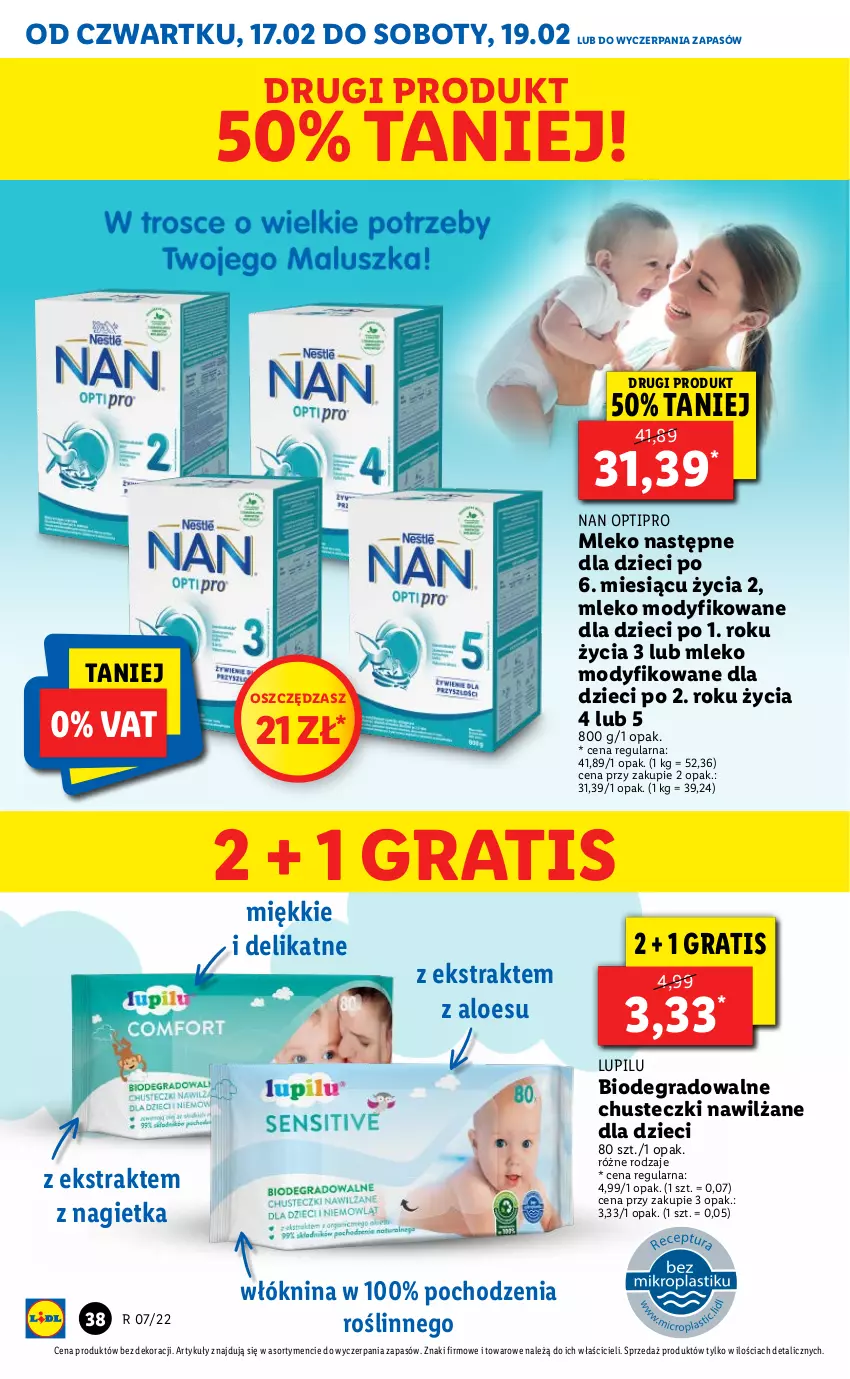 Gazetka promocyjna Lidl - GAZETKA - ważna 17.02 do 19.02.2022 - strona 38 - produkty: Chusteczki, Dzieci, Gra, Mleko, Mleko modyfikowane, NAN Optipro, O nas