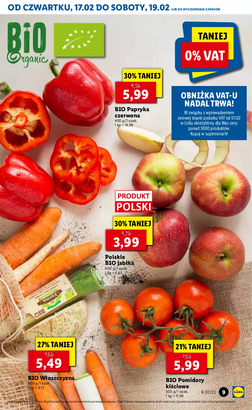 Gazetka promocyjna Lidl - GAZETKA - ważna 17.02 do 19.02.2022 - strona 9 - produkty: Jabłka, Papryka, Papryka czerwona, Pomidory